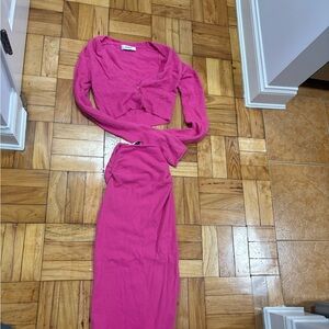 Two-Piece Hot Pink Knit Set by Danielle Guizio
